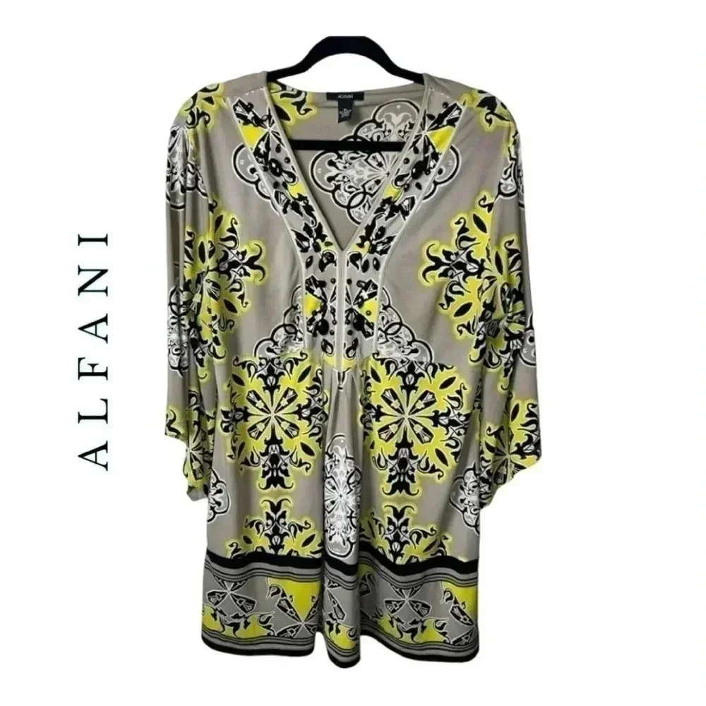 0471W. ALFANI LONG SLEEVE DRESS WITH JEWEL EMBELLISHMENT AROUND THE NECKLINE